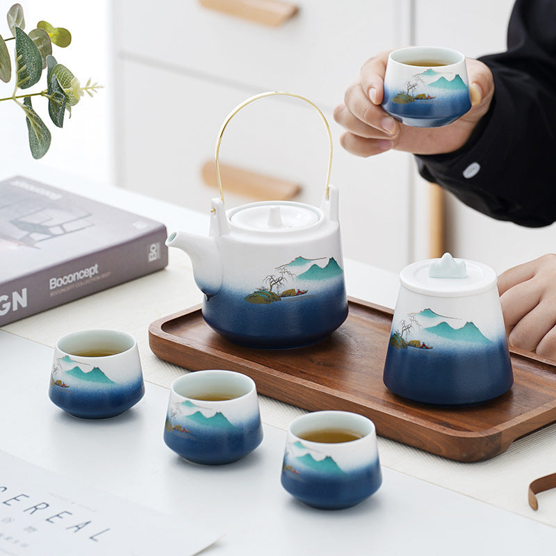 Japanese Style Ceramic Lifting Handle Tea Set