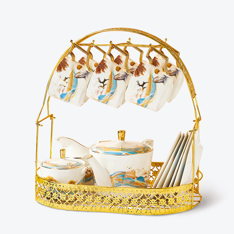 Goden Deer And Ink Landscape Tea Set
