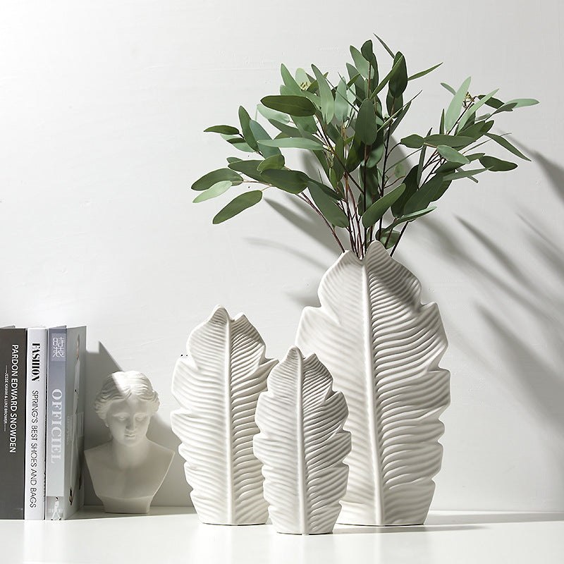 Nordic White Leaf Ceramic Vase