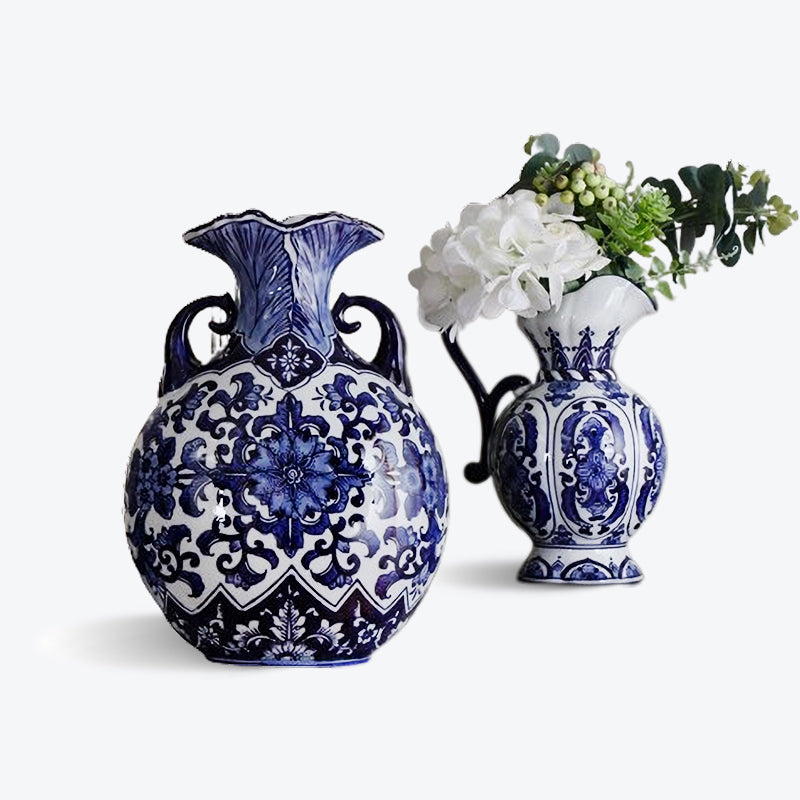 Chinese Blue Floral Porcelain Vase with Handle
