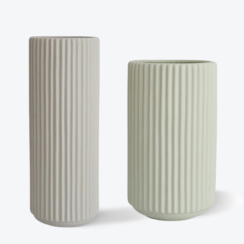 White Vertical Striped Ceramic Vase