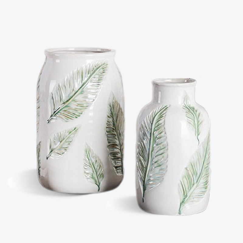 Green Leaf Ceramic Vase