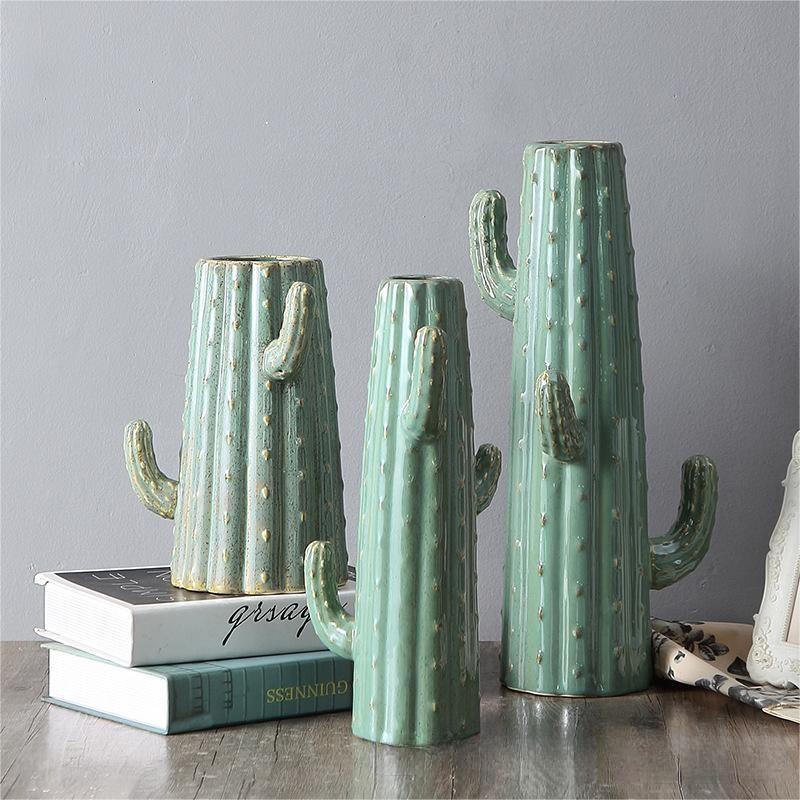 Green Glaze Cactus Ceramic Vase