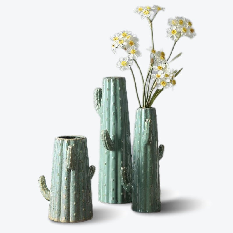 Green Glaze Cactus Ceramic Vase