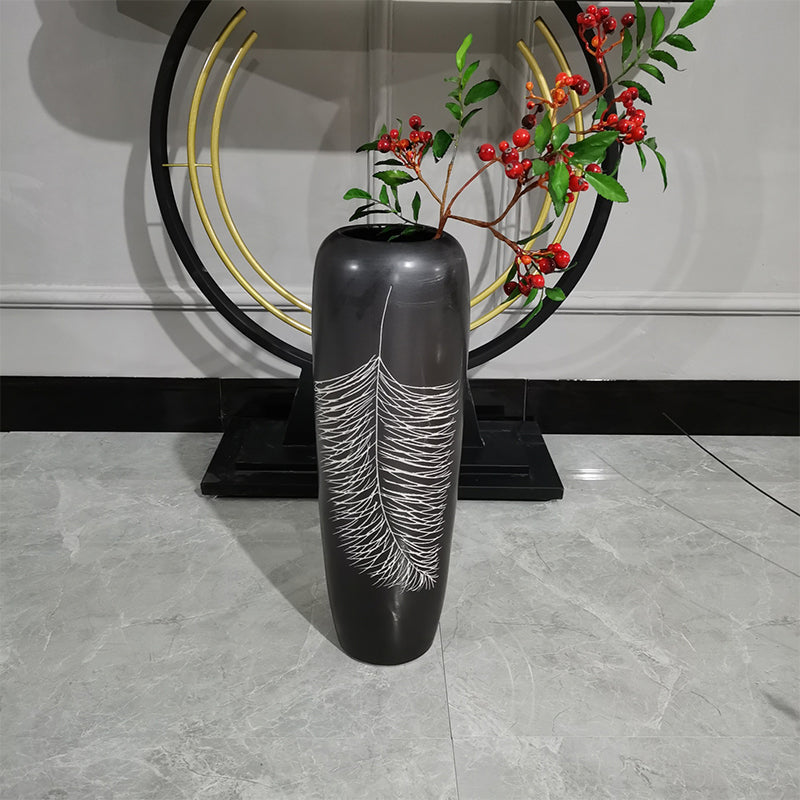 White Feather Pattern Floor Vase