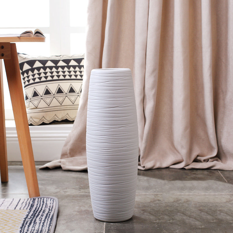 White Modern Horizontal Striped Floor Vase