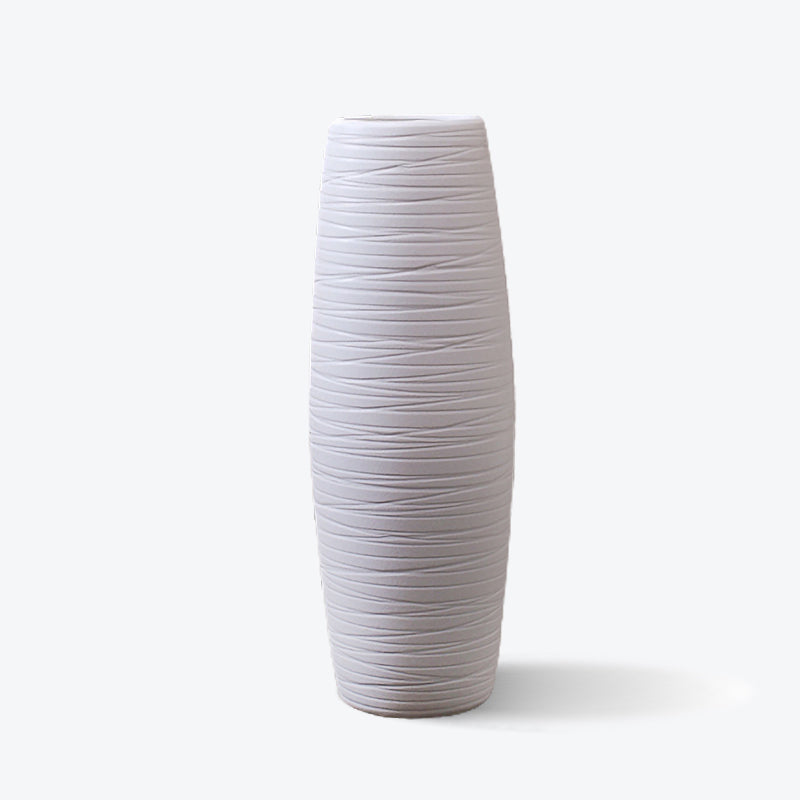 White Modern Horizontal Striped Floor Vase