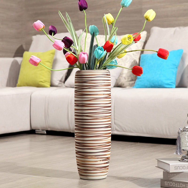 Brown Horizontal Striped Ceramic Floor Vase