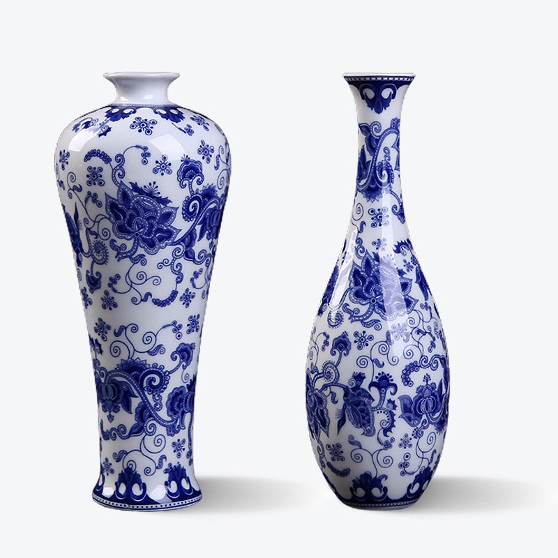 Decorative Chinoiserie Blue and White Porcelain Vase