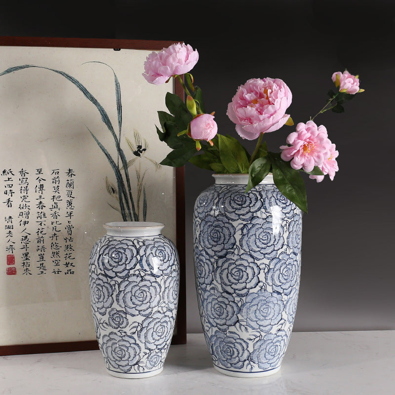 Hand-Painted Flower Blue and White Porcelain Vase