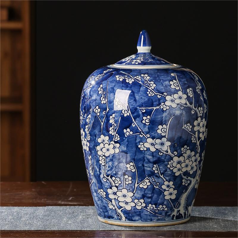 Hand-Painted Plum Blossom Blue and White Porcelain Vase