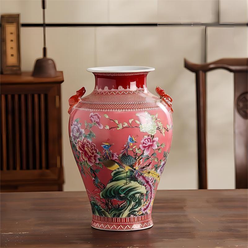 Amphora Flower and Bird Chinoiserie Porcelain Vase