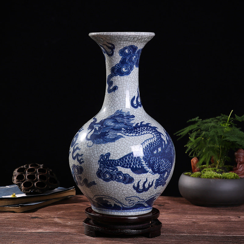 Jingdezhen Hand-Painted Dragon Blue and White Porcelain Vase