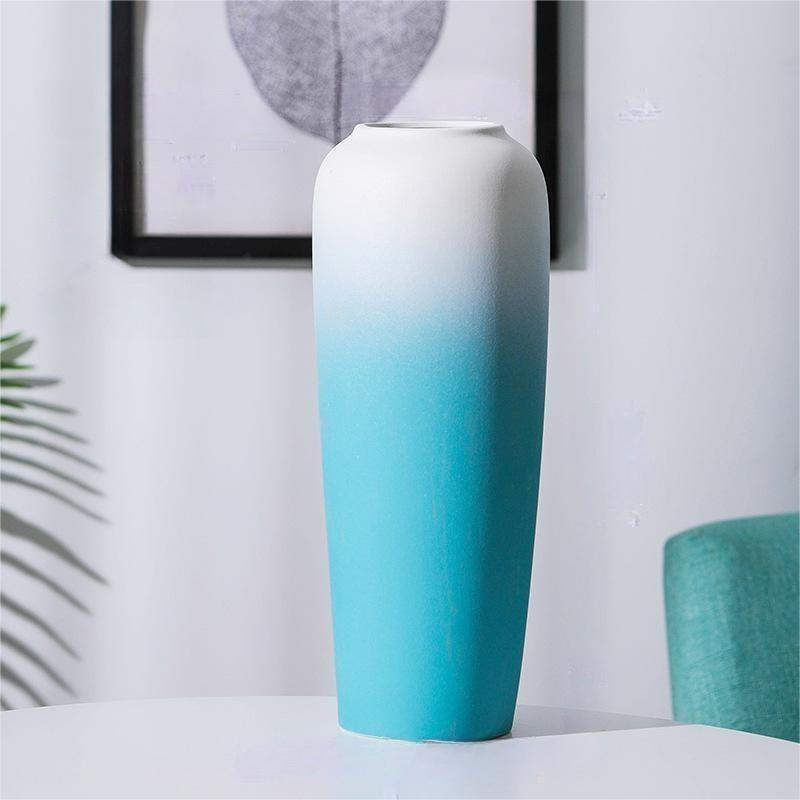 Large White and Blue Gradient Matte Ceramic Vase