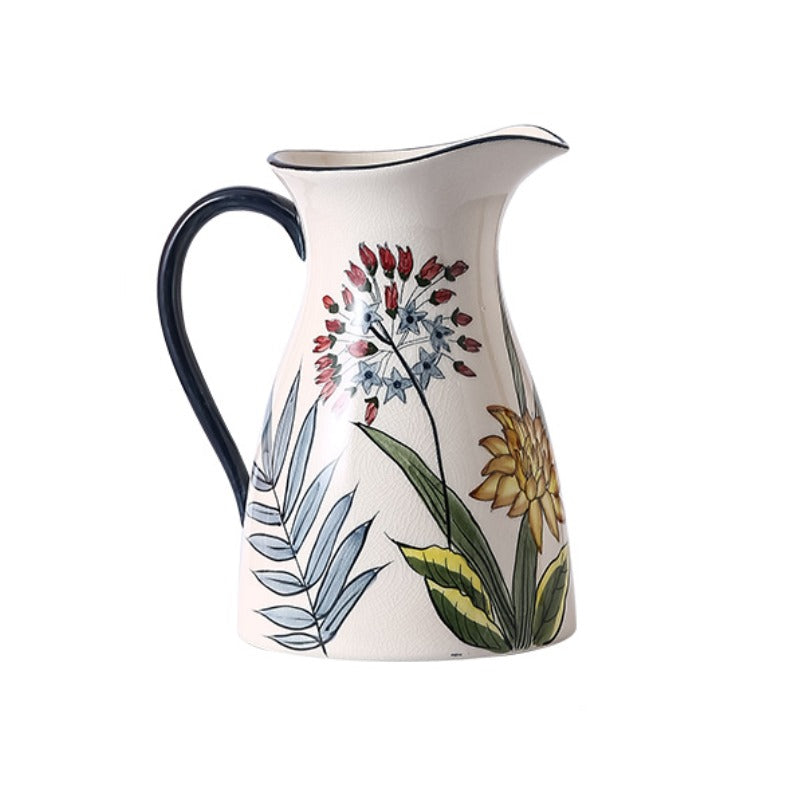 Rural Natural Hand-Painted Porcelain Vase with Handle