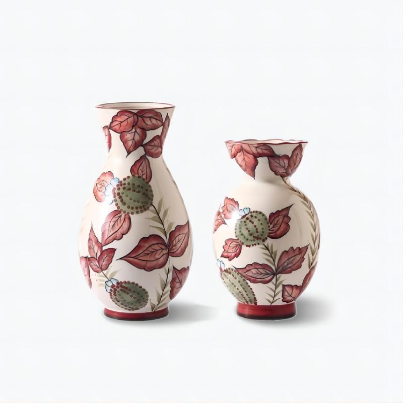 Rural Art Red Leaves Porcelain Vase