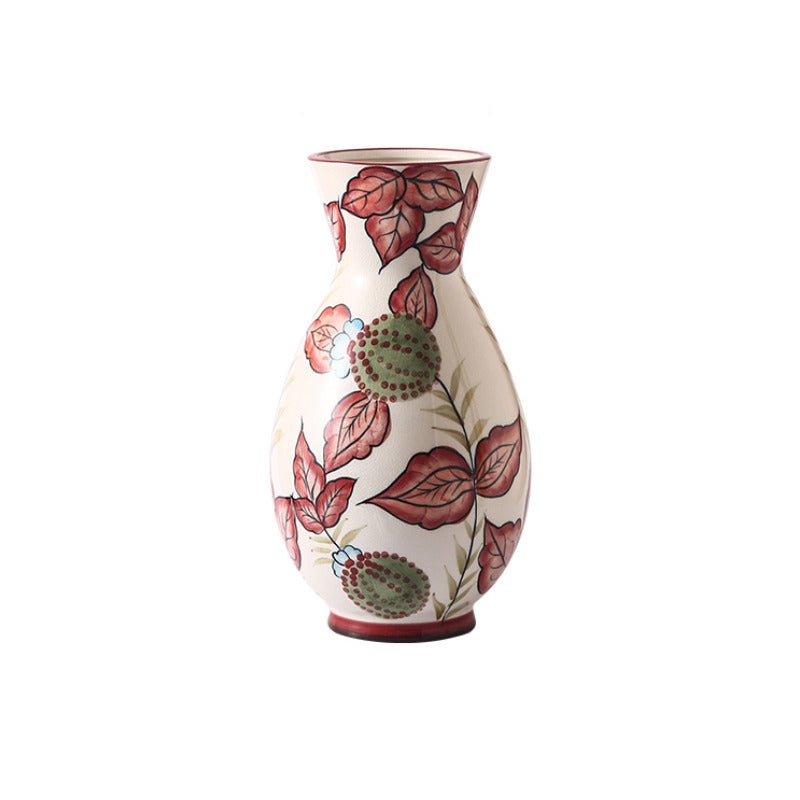 Rural Art Red Leaves Porcelain Vase