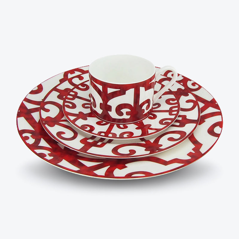 Red Bow Bone China Dinnerset with Coffee Cup,Dinner Plate