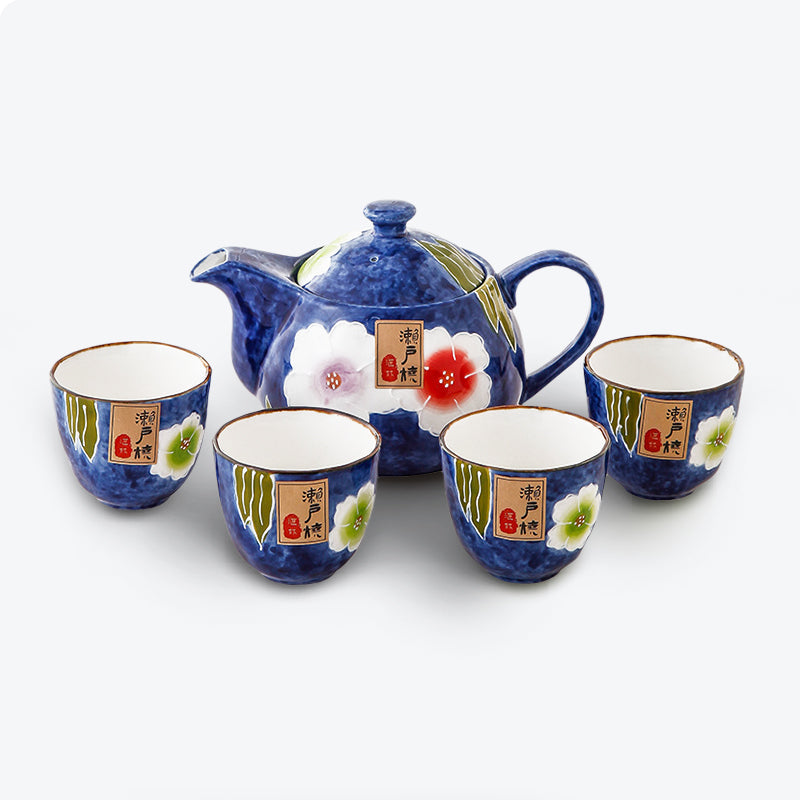 Japanese Seto Yaki Flower Tea Set