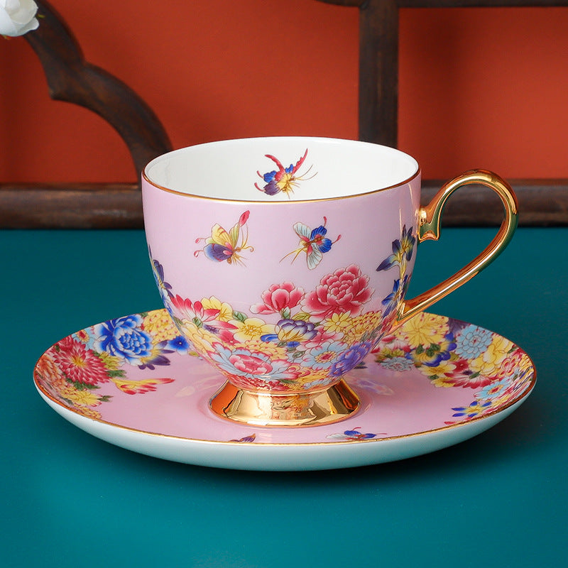 Bone China Bird and Flower Enamel Cup and Saucer Set of 2 – Xporcelain