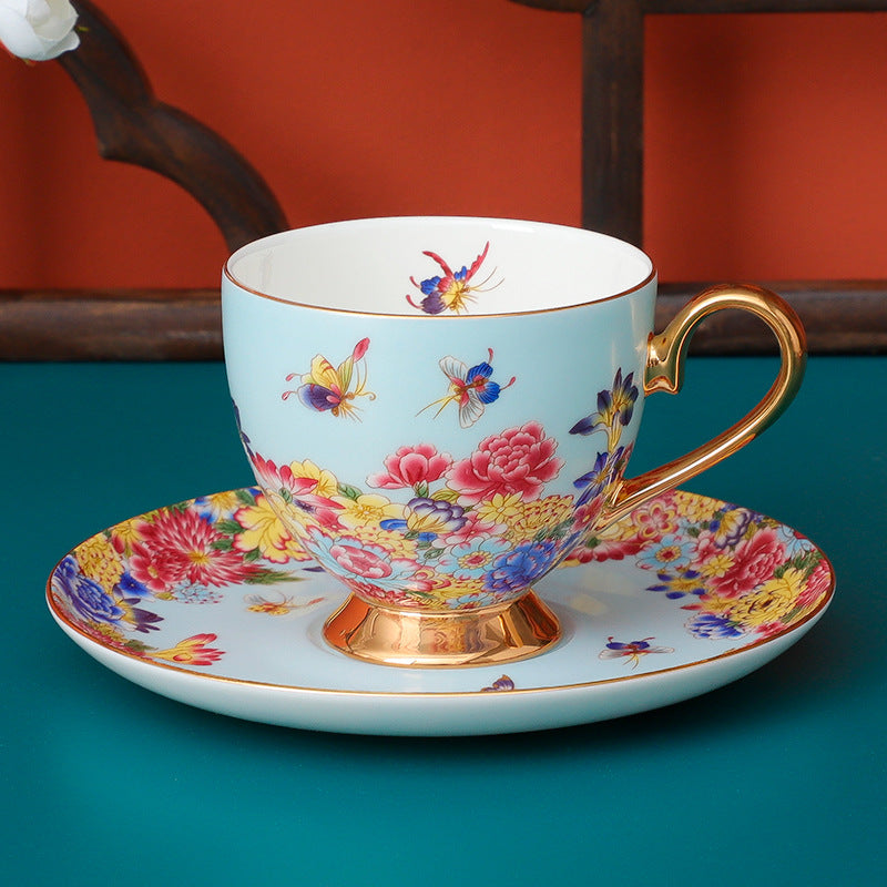 Bone China Bird and Flower Enamel Cup and Saucer Set of 2 – Xporcelain