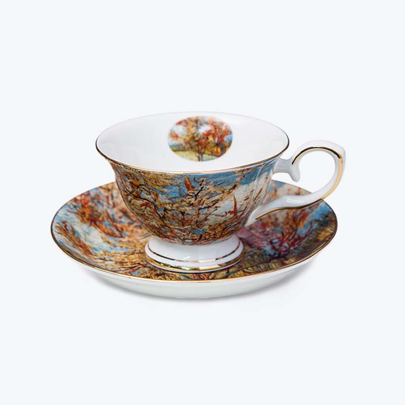 British Oil Painting Coffee Cup and Saucer Set