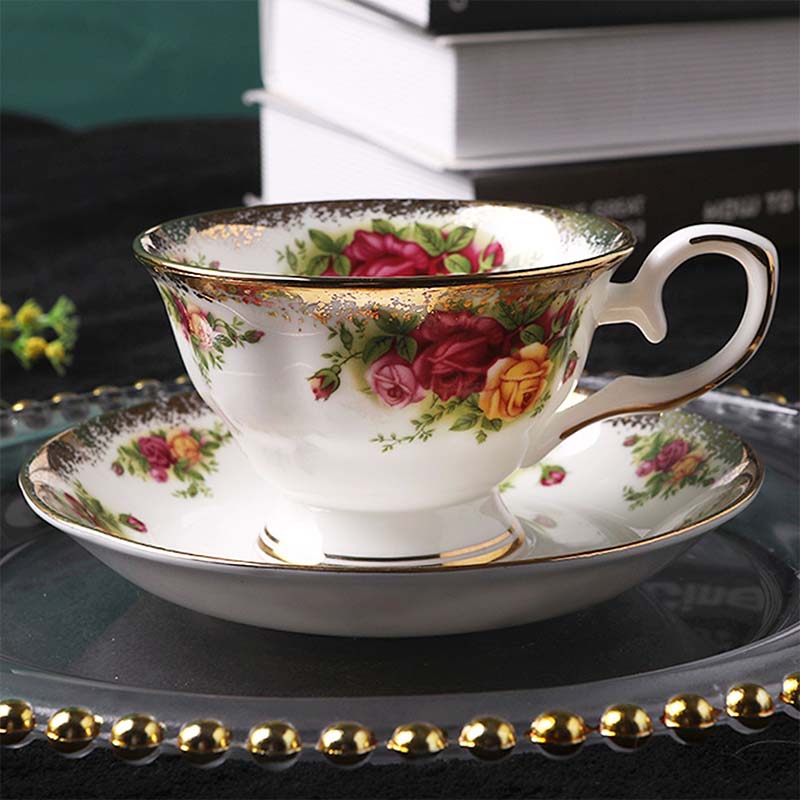 English Rose Bone China Coffee Cup and Saucer Set