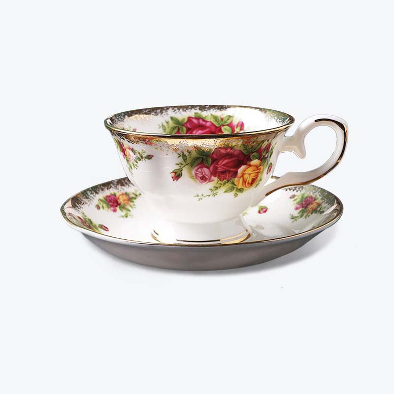 English Rose Bone China Coffee Cup and Saucer Set