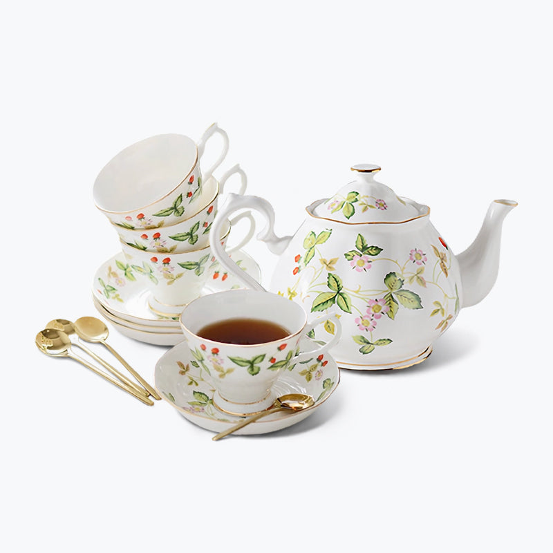 Strawberries and Leaves Bone China Tea Set