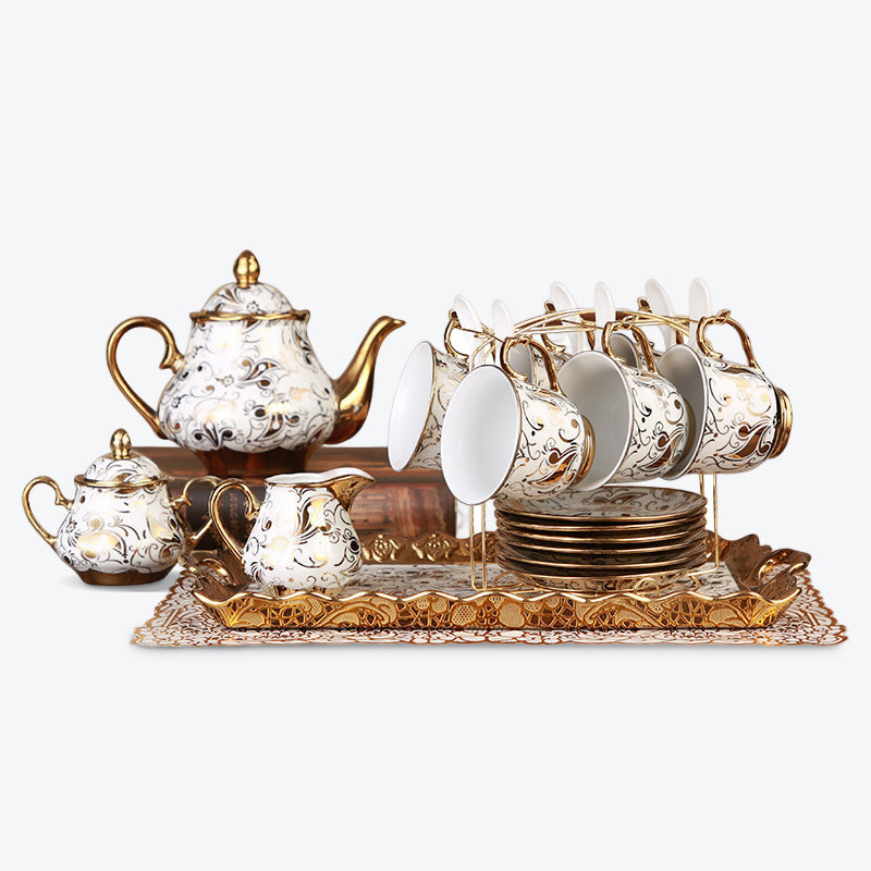 Gold Rim Flower Pattern Victorian Tea Set