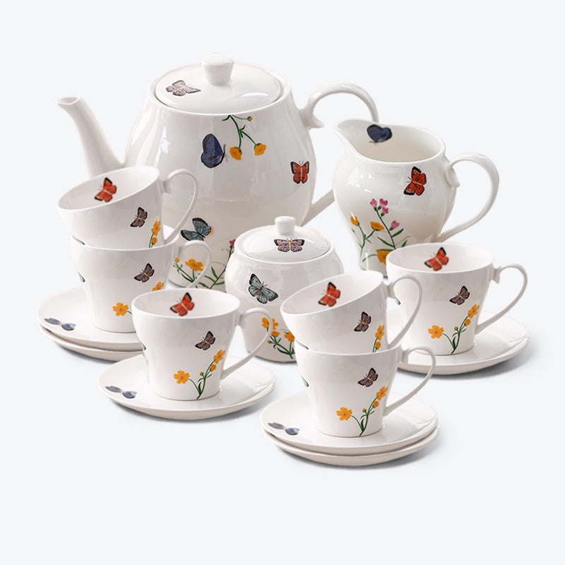 English Butterfly Flower Ceramic Tea Set