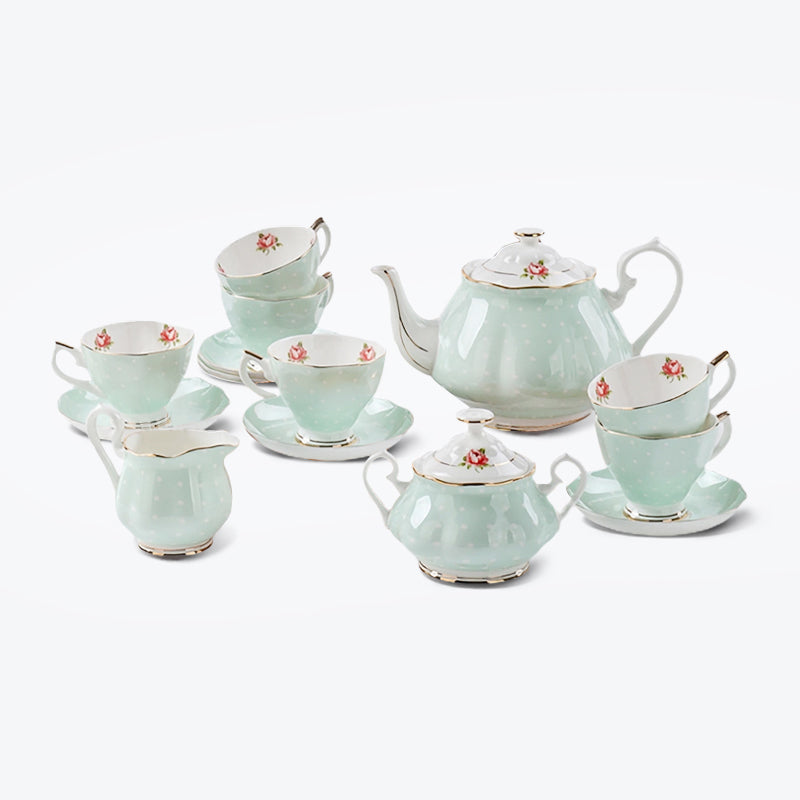 Polka Dot Flower Bone China Tea Set