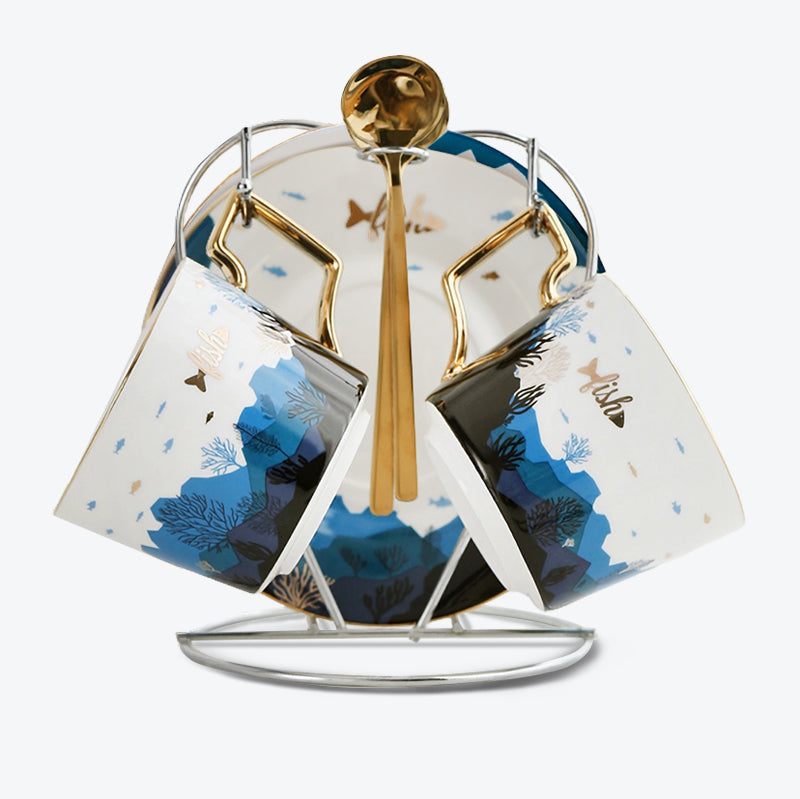 Underwater World Gold Trim Ceramic Tea Set