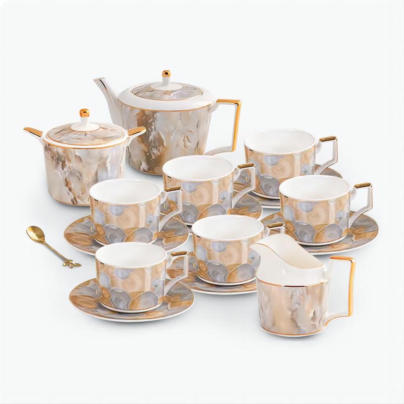 Modern Orange/Silver Marble Coffee Set