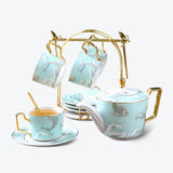 Carp Pattern Gold Trim Frosted Ceramic Tea Set