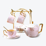 Carp Pattern Gold Trim Frosted Ceramic Tea Set