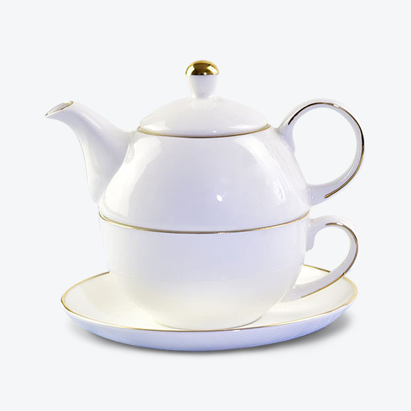 Gold Trim Bone China White Tea Set for One Set