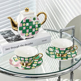 Modern Geometric Gold Trim Ceramic Tea Set