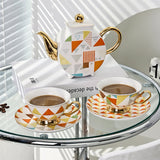 Modern Geometric Gold Trim Ceramic Tea Set