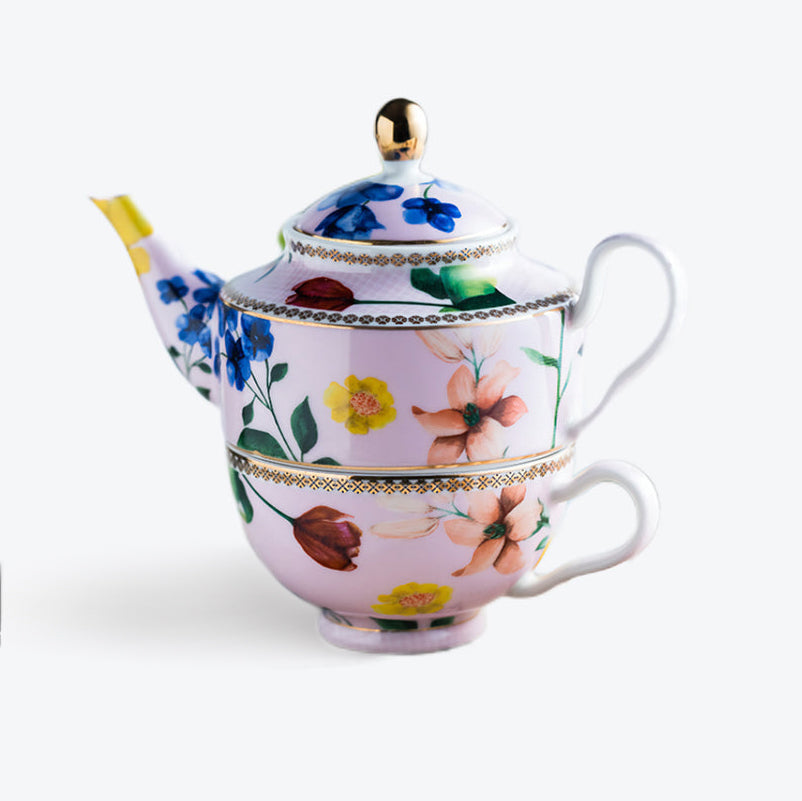 Pink Floral Hand Painted Tea Set